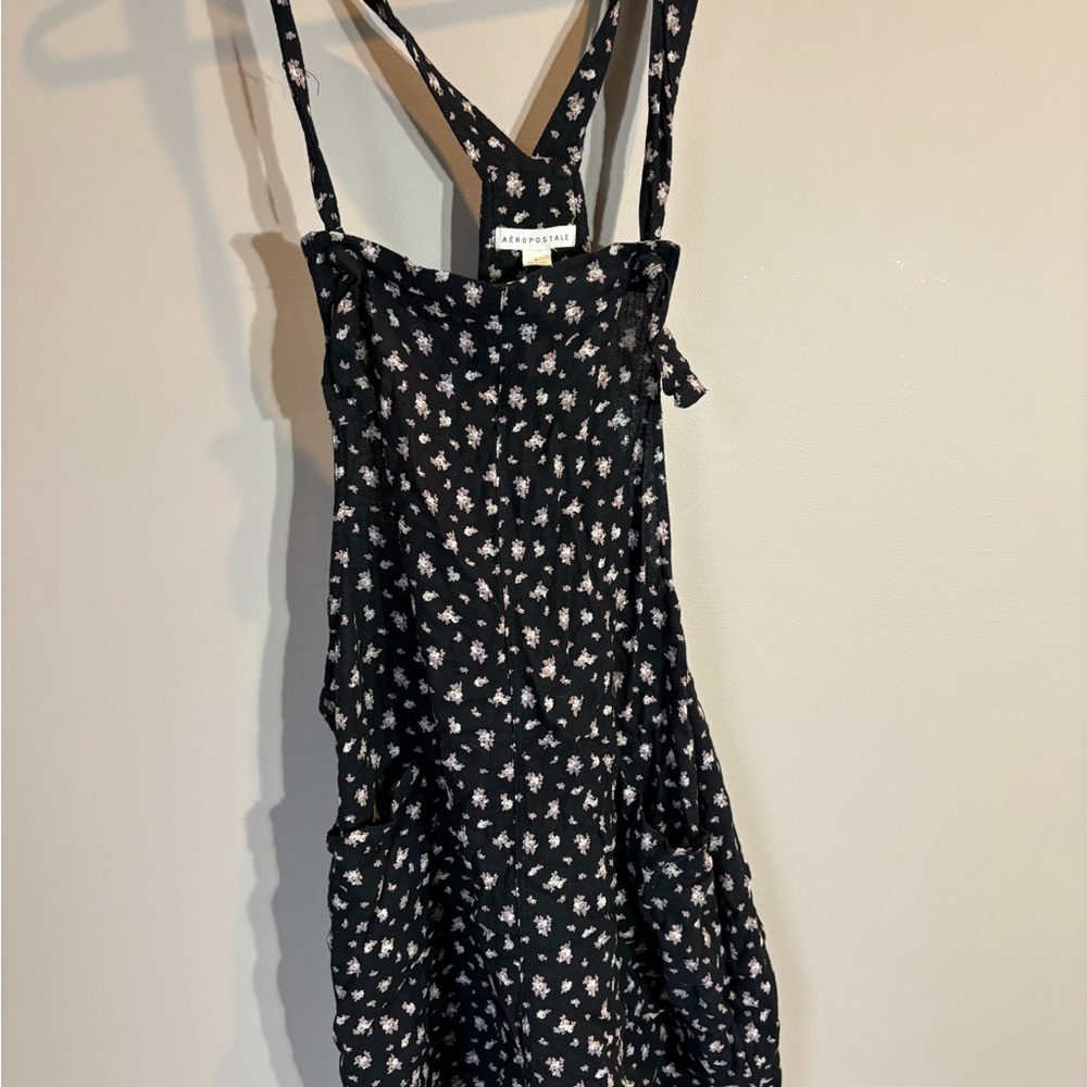 Aeropostale Black Floral Pinafore Romper/Overalls